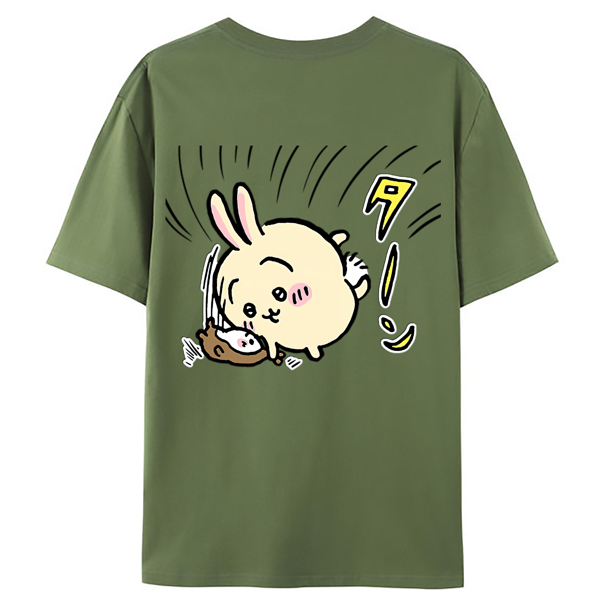 （画像用） ちいかわ うさぎ Chii-kawa usagi 綿100％ メンズ半袖Tシャツ（バックプリント） 通気性